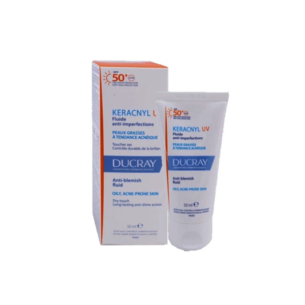 Kem chống nắng kiềm dầu cho da dầu mụn Ducray Keracnyl UV SPF50+ 50ml bảo vệ da khỏi tia UVA & UVB